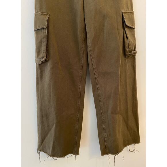 Paris Atelier & Other Stories EU 32 US 2 Green Khaki Wide Leg Cargo Pant Raw Hem - Picture 3 of 8